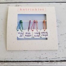 Write On / Wipe Off White Acrylic Stitch Marker Set on Assorted Color Pins